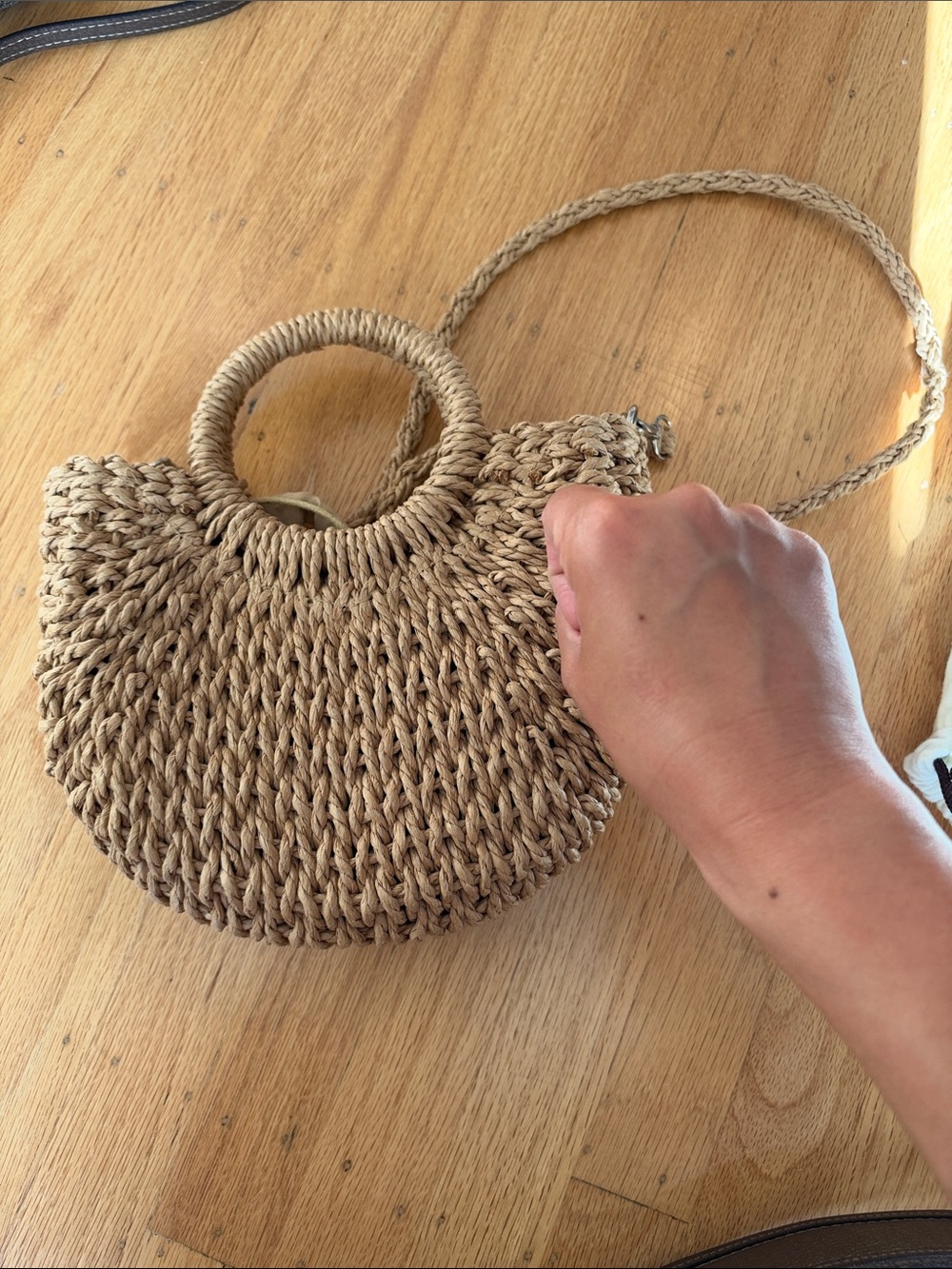 Handwoven Straw Crossbody Bag in Natural Tan